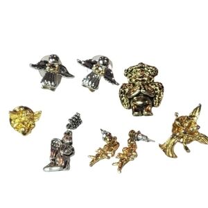 Vintage Earrings Bundle Set Costume Jewelry 90s Gold and Silver Tone Angels Pin
